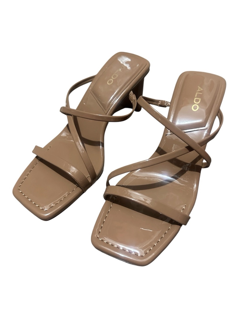 ALDO Patent Brown Strappy Square-Toe Heels